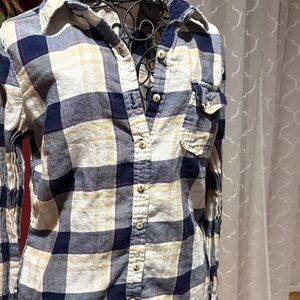 Girl Krazy Navy and Beige Plaid Top